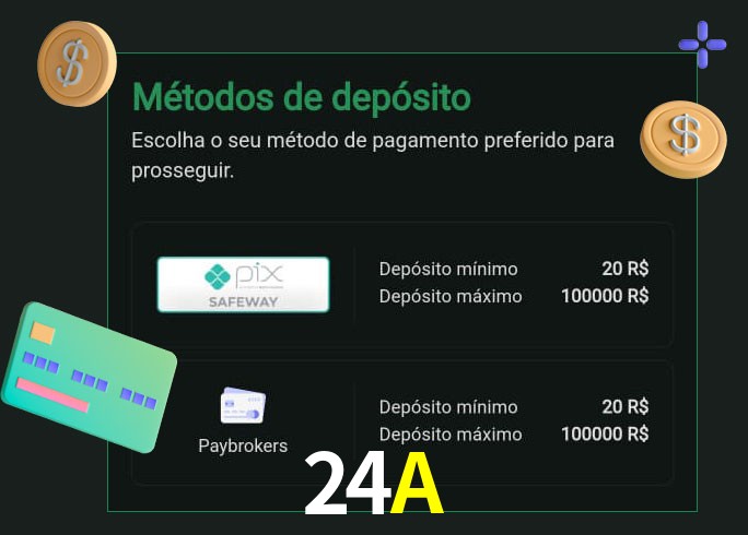 O cassino 24A oferece uma grande variedade de métodos de pagamento